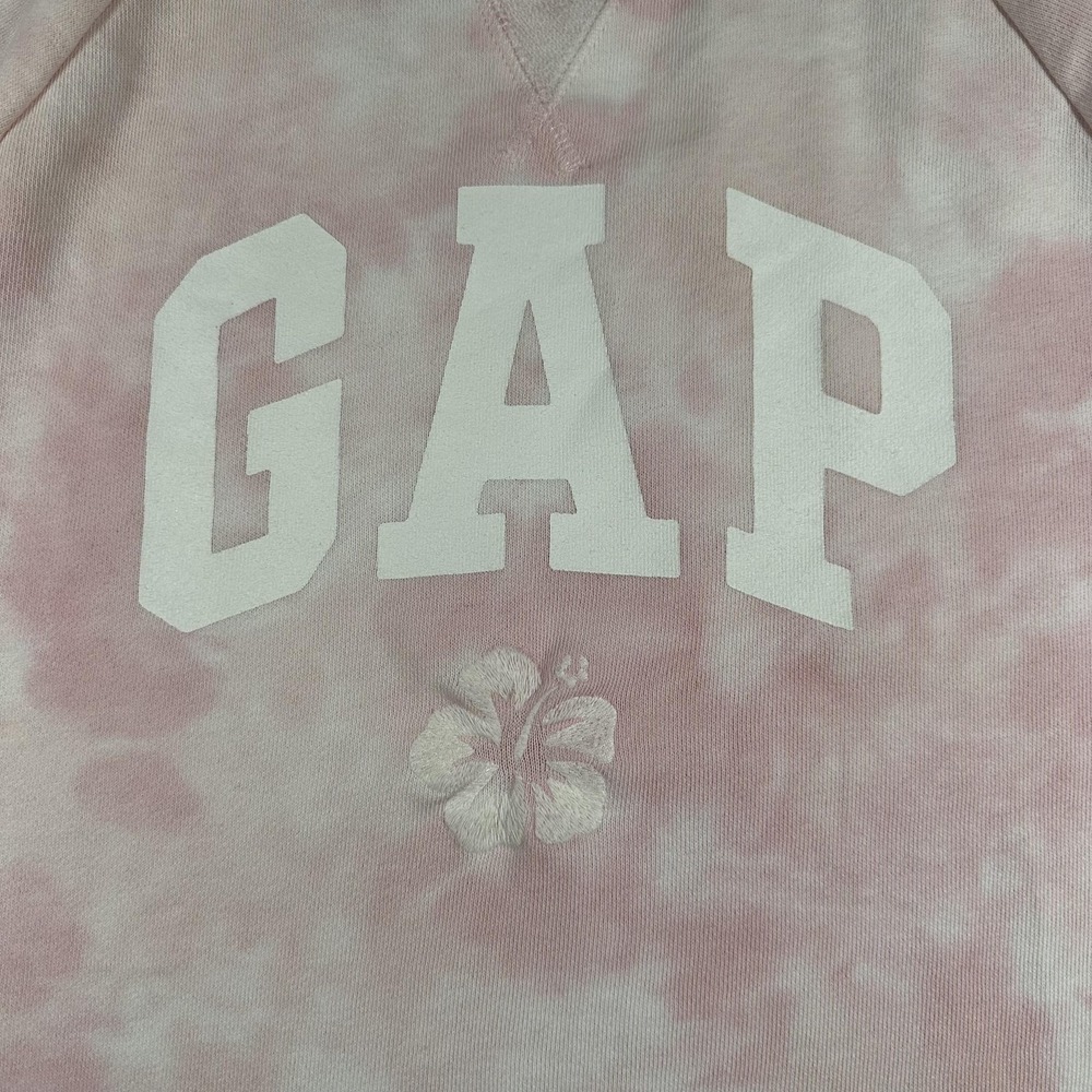 Gap Shirt Womens Small Pink Tie Dye Terry Raglan Short Sleeve GAP Logo Hibiscus - Picture 2 of 14
